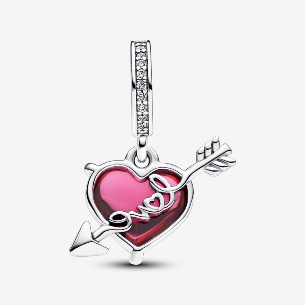 Red Heart & Arrow Murano Glass Dangle Charm - Picture 2 of 5